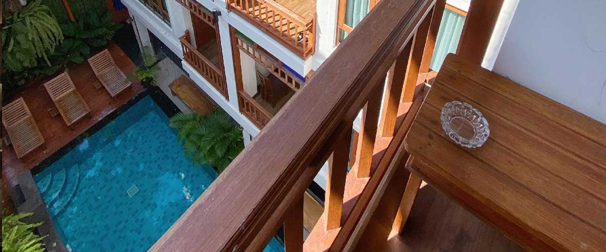 Balcony with pool view